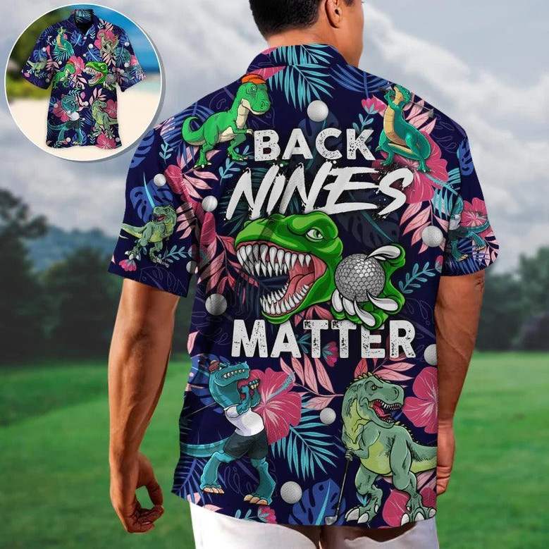 Golf Hawaiian Shirts - Funny Dinosaur Playing Golf Aloha Shirts