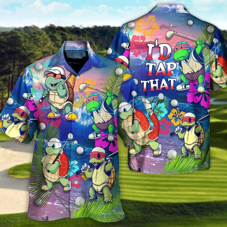 Golf Hawaiian Shirts - Turtle Playing Golf In The Beach