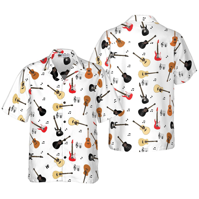 Guitar Musical Note Aloha Hawaiian Shirt For Summer, Colorful Hawaiian Shirt Outfit For Men Women, Gift For Friend, Team, Family, Music Guitar Lover