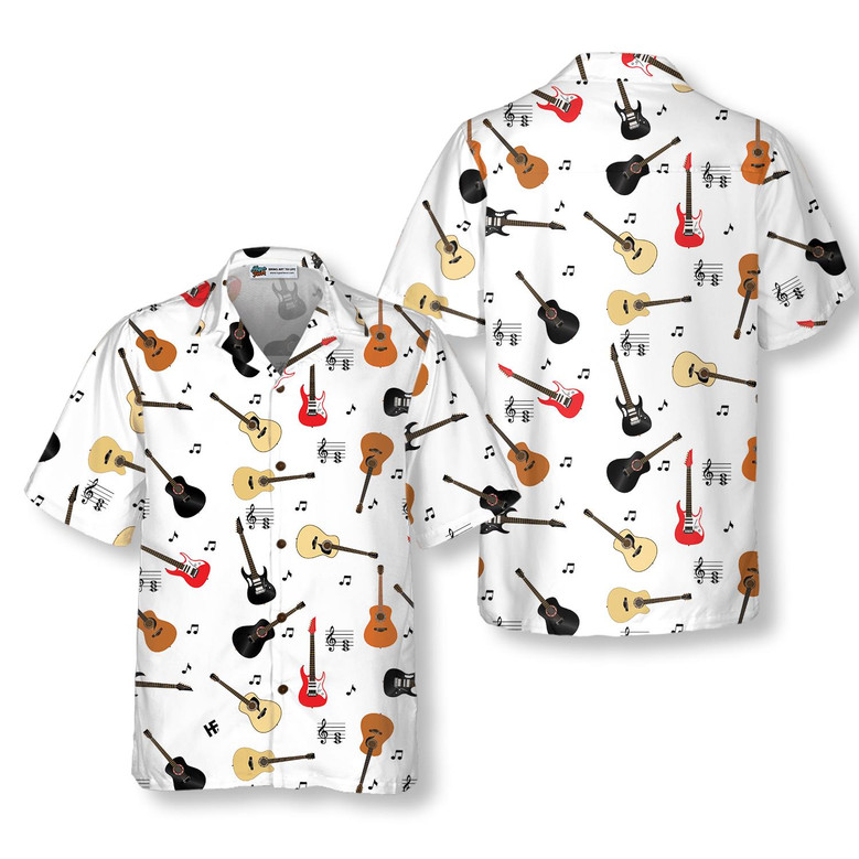 Guitar Musical Note Aloha Hawaiian Shirt For Summer, Colorful Hawaiian Shirt Outfit For Men Women, Gift For Friend, Team, Family, Music Guitar Lover