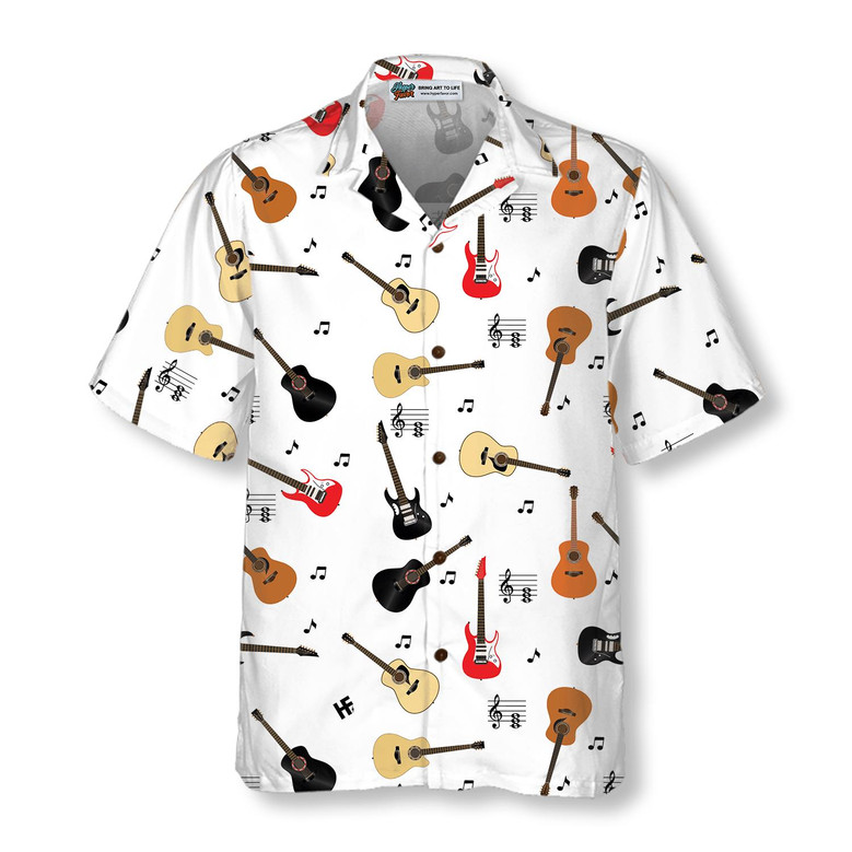 Guitar Musical Note Aloha Hawaiian Shirt For Summer, Colorful Hawaiian Shirt Outfit For Men Women, Gift For Friend, Team, Family, Music Guitar Lover