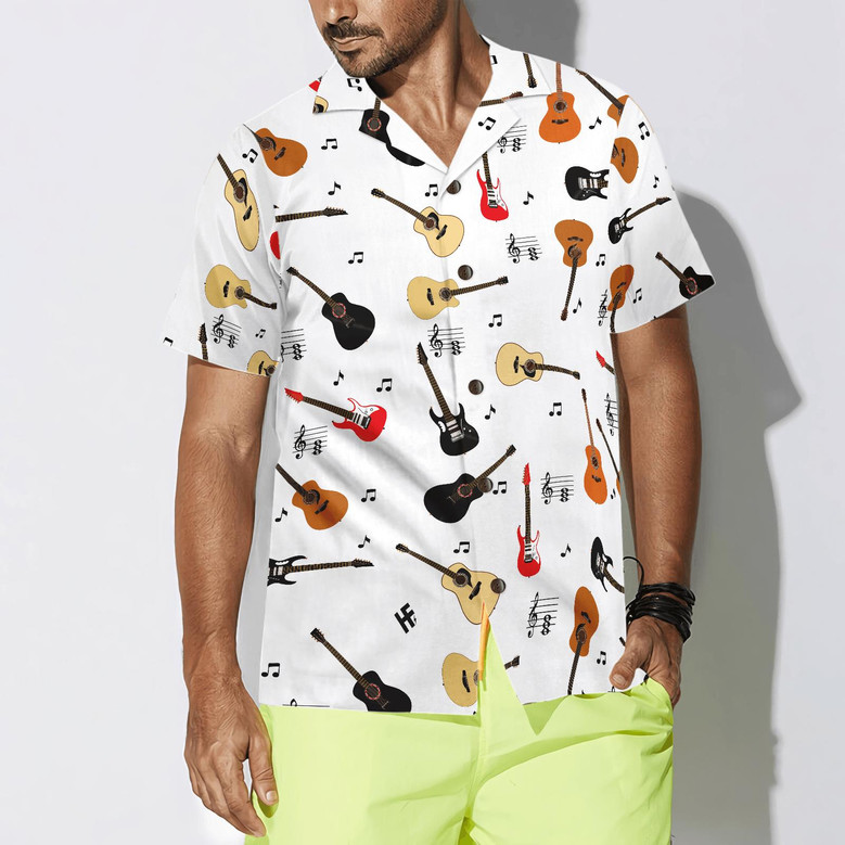 Guitar Musical Note Aloha Hawaiian Shirt For Summer, Colorful Hawaiian Shirt Outfit For Men Women, Gift For Friend, Team, Family, Music Guitar Lover
