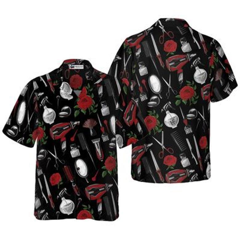 Hairdresser Hawaiian Shirt - Hairdresser Tools, Red Roses Aloha Shirt For Men - Perfect Gift For Hairdresser, Husband, Boyfriend, Family, Friends