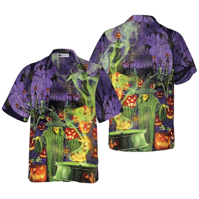 Halloween Hawaiian Shirt, Fright Night Witch Hour Halloween Hawaiian Shirt, Black Cat Hawaiian Shirt - Perfect Gift For Lover, Friend, Family