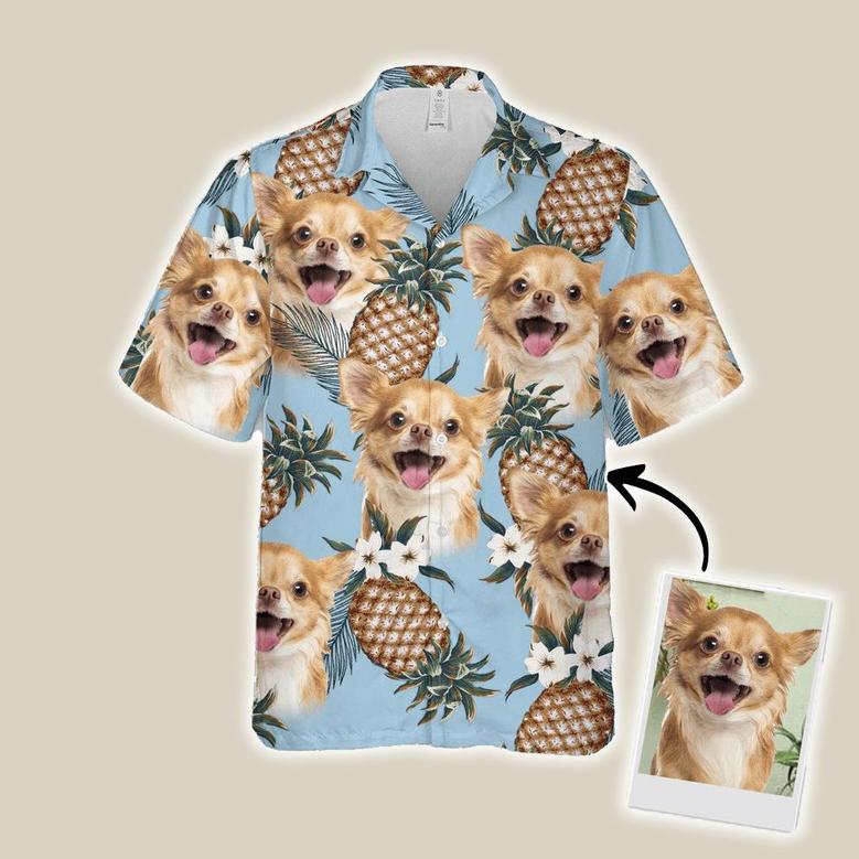 Hawaiian Shirt With Your Dog's Face - Pineapple Pattern Light Blue Color Aloha Shirt - Personalized Hawaiian Shirt For Men & Women, Pet Lovers