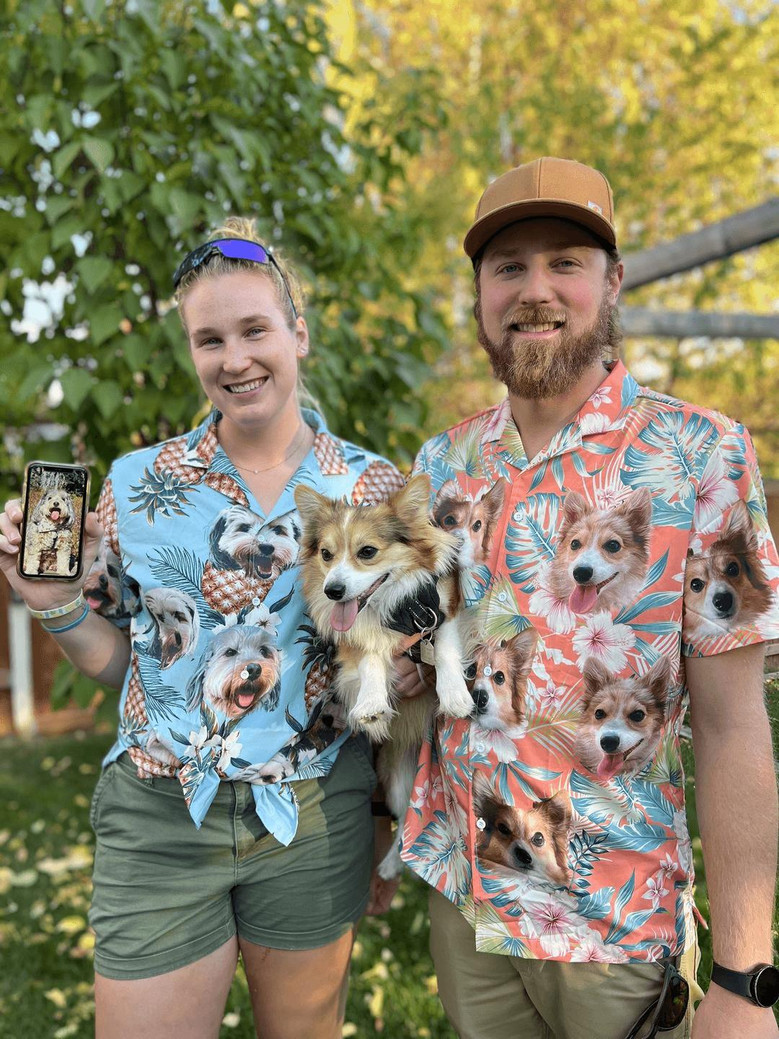 Hawaiian Shirt With Your Dog's Face - Pineapple Pattern Light Blue Color Aloha Shirt - Personalized Hawaiian Shirt For Men & Women, Pet Lovers