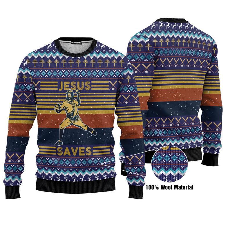 Hobby Baseball Jesus Save Ugly Christmas Sweater