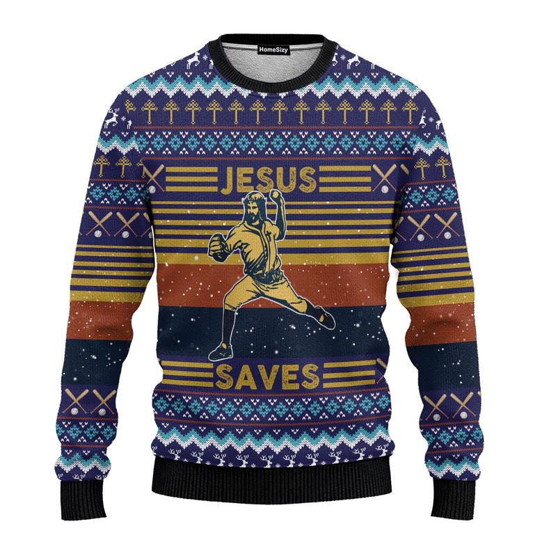 Hobby Baseball Jesus Save Ugly Christmas Sweater