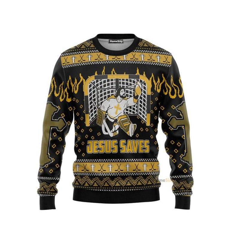 Hobby Funny Jesus Saves Hockey Ugly Christmas Sweater