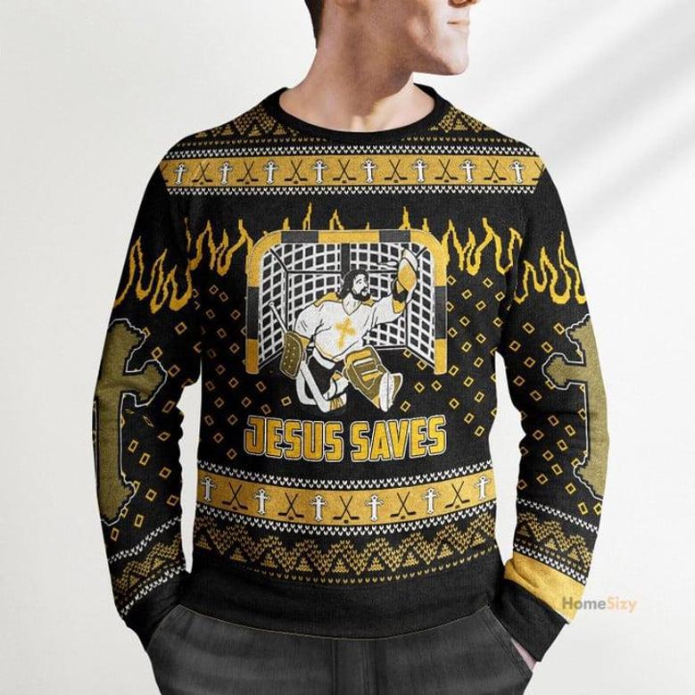 Hobby Funny Jesus Saves Hockey Ugly Christmas Sweater