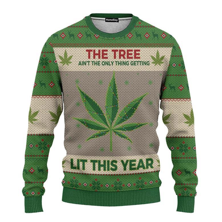 Hobby New Lit This Year Weed Ugly Christmas Sweater