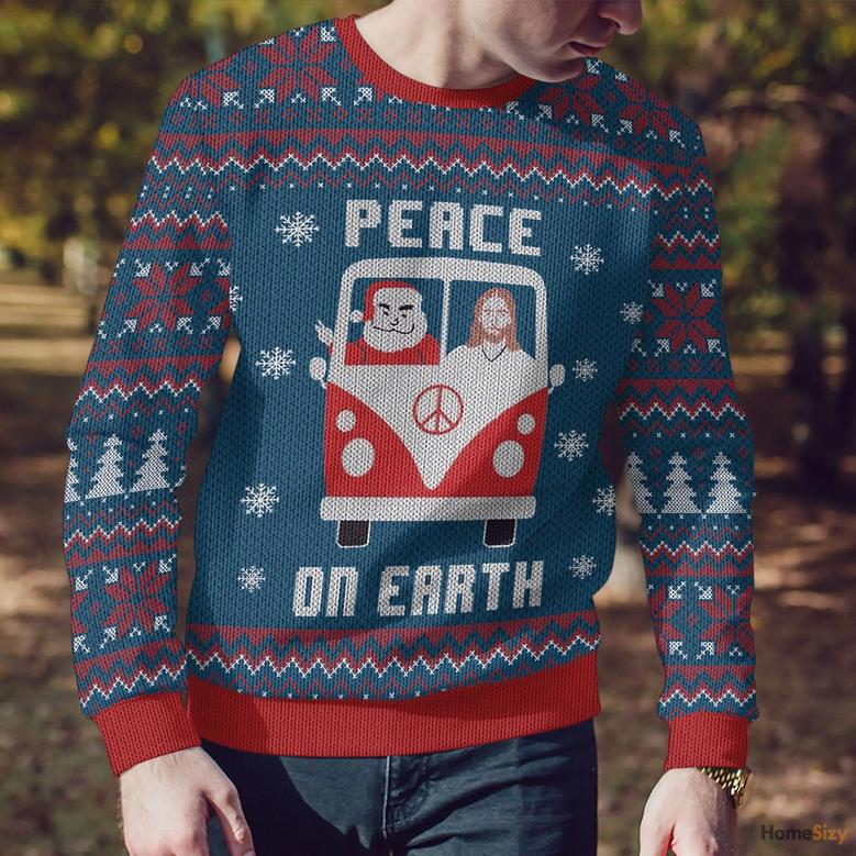 Hobby Peace On Earth Santa Claus And Jesus In The Car Ugly Christmas Sweater