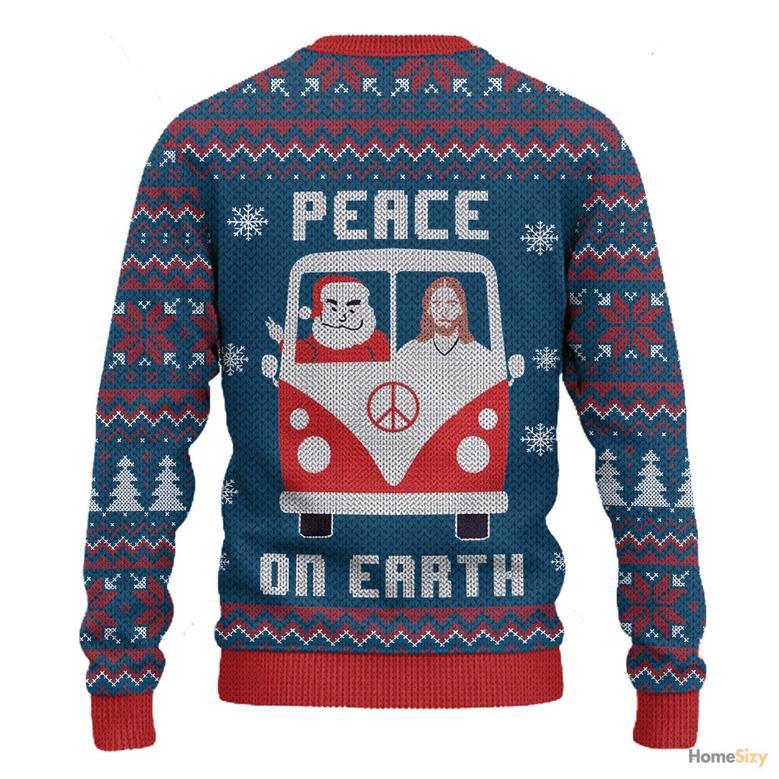 Hobby Peace On Earth Santa Claus And Jesus In The Car Ugly Christmas Sweater