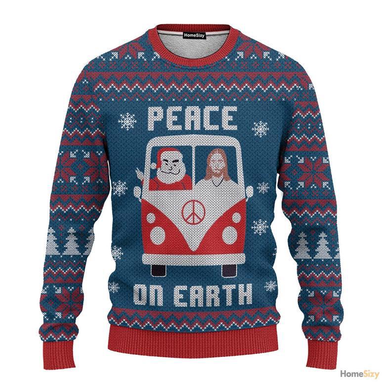 Hobby Peace On Earth Santa Claus And Jesus In The Car Ugly Christmas Sweater