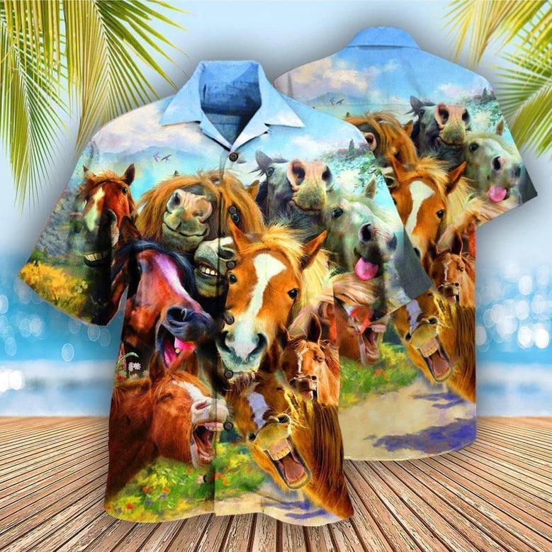 Horse Hawaiian Shirts For Summer - Beautiful Horse Laughing Hawaiian Shirt - Perfect Gift For Men, Horse Lovers