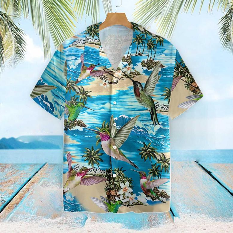 Hummingbird Hawaiian Shirts, Colorful Summer, Blue Beach Aloha Shirts For Men - Perfect Gift For Hummingbird Lovers, Friends, Family