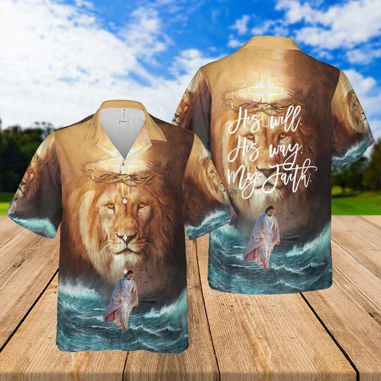 Jesus Aloha Hawaiian Shirts For Summer - Majestic Lion Hawaiian Set Outfit For Men Women, Gift For Christians, Friend - His Will His Way My Faith