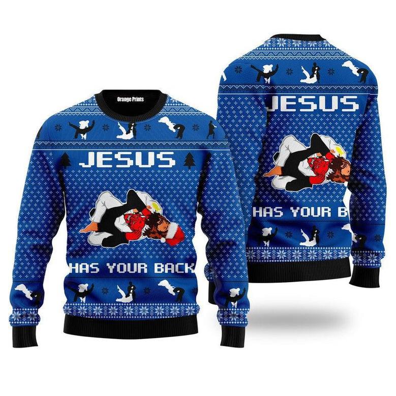 Jesus Has Your Back Jiu Jitsu Ugly Christmas Sweater For Men & Women