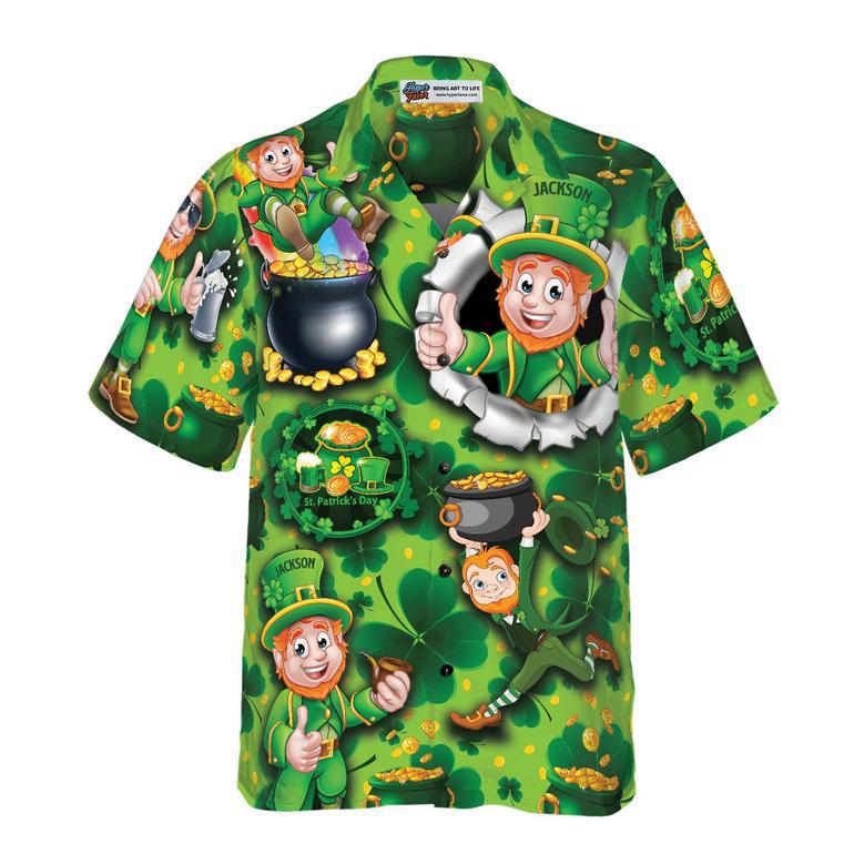 St Patrick's Day Leprechaun Riding Dinosaur Funny Custom Photo Personalized  Hawaiian Shirt - Trendy Aloha