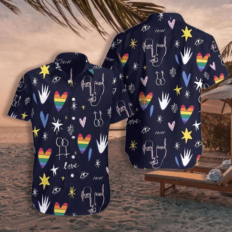 LGBT Aloha Hawaiian Shirts For Summer, Symbol And Heart Colorful Rainbow LGBT Pride Hawaiian Shirts, Gift For Couple Gaymer And Lesbian - Love Is Love