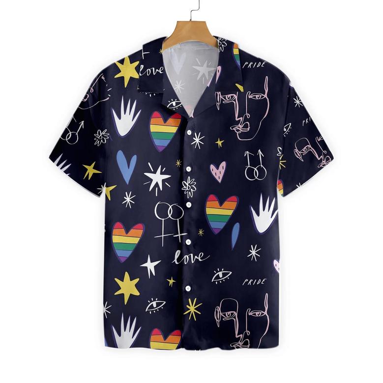 LGBT Aloha Hawaiian Shirts For Summer, Symbol And Heart Colorful Rainbow LGBT Pride Hawaiian Shirts, Gift For Couple Gaymer And Lesbian - Love Is Love