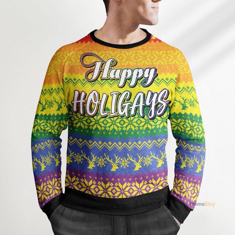 LGBT Gay Pride Happy Holigays Ugly Christmas Sweater