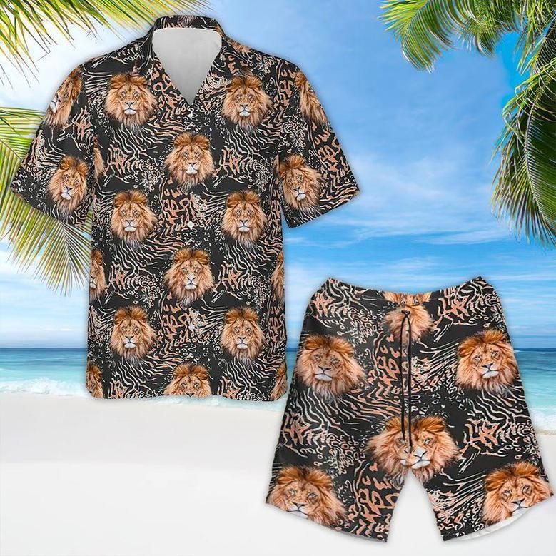 Lion Aloha Hawaiian Shirts For Summer, Lion Head Pattern Leopard Hawaiian Set For Men Women, Funny Gift For Lion Lovers, Friend, Family, Team