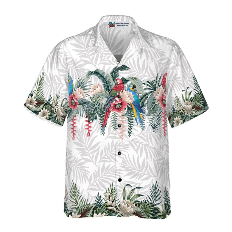 Macaw Parrot Hawaiian Shirt, Vintage Botanical Lotus And Macaw Parrot Hawaiian Shirt, Colorful Summer Aloha Shirt, Gift For Husband, Wife, Friend