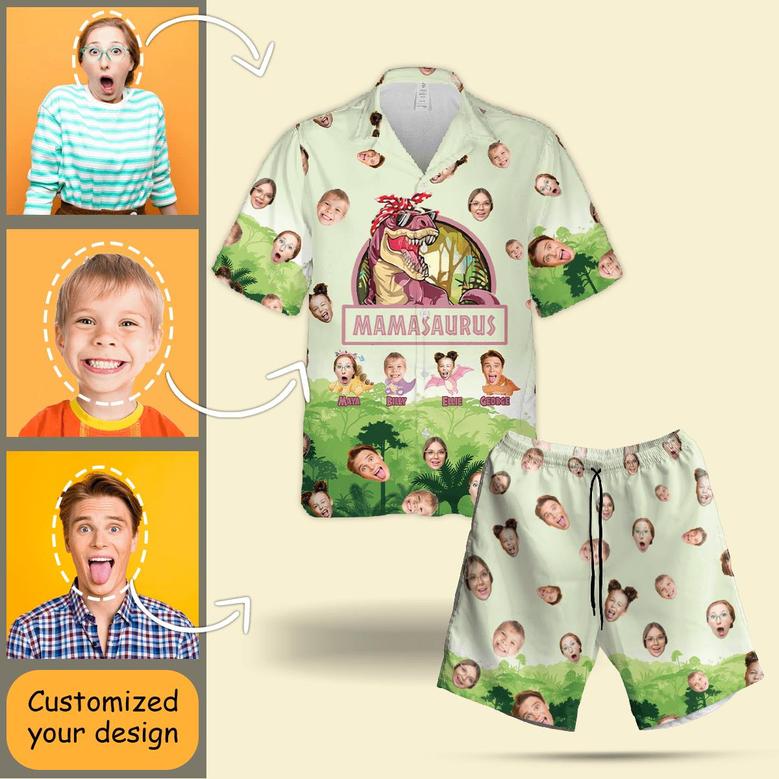 Mamasaurus Hawaiian Shirt, Mama Aloha Shirt, Personalized First Mother's Day Gifts - Perfect Gift For Mother, Nana, Grandma, Family