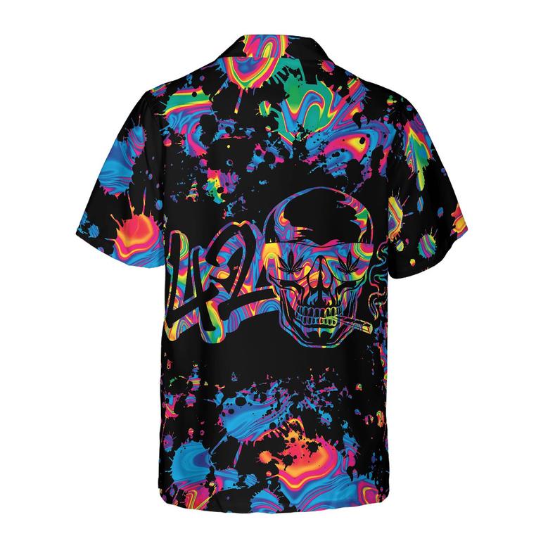 Marijuana 420 Vibes Skull Hawaiian Shirt, Watercolor Colorful Summer Aloha Shirt For Men Women, Perfect Gift For Friend, Family, Husband