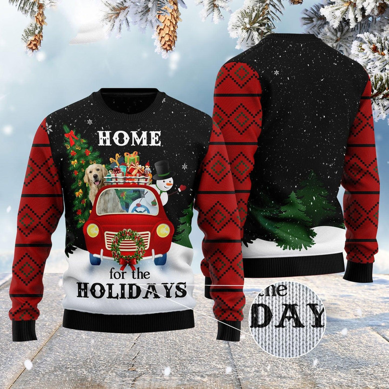 Merry Christmas Golden Retriever And Snowman Funny Ugly Sweater