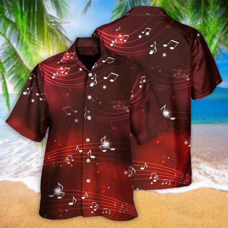 Music Hawaiian Shirt, Musical Notes And Blurry Lights On Dark Red Aloha Shirt For Men And Women - Perfect Gift For Music Lovers