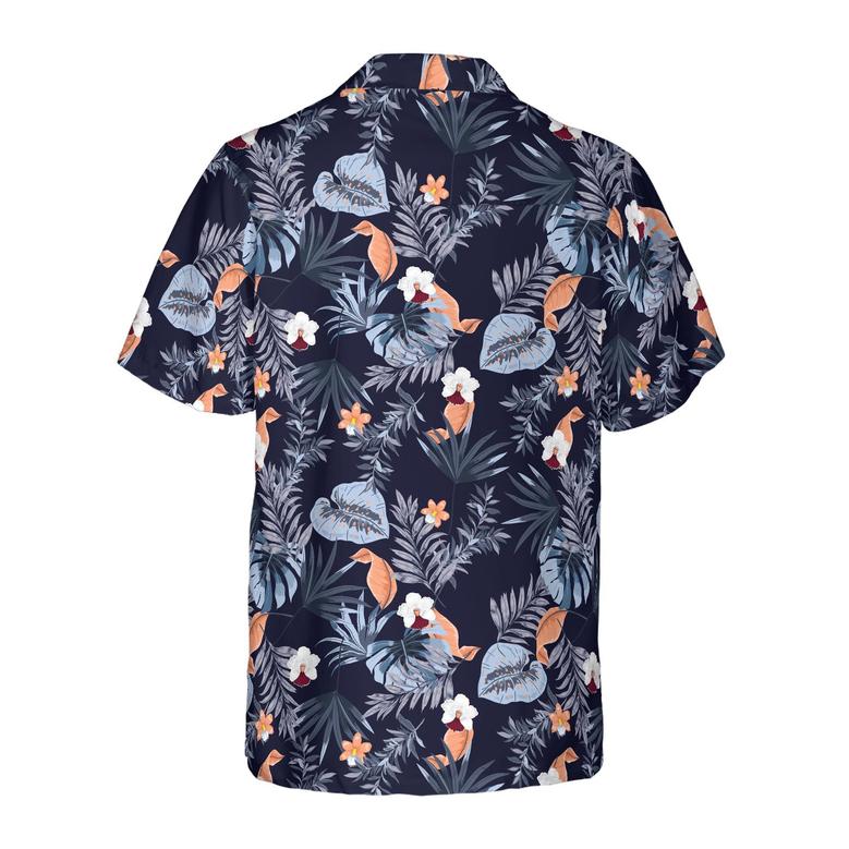 Navy Floral Flower Hawaiian Shirt, Tropical Colorful Summer Aloha Shirt For Men Women, Perfect Gift For Friend, Family, Husband, Wife, Boyfriend