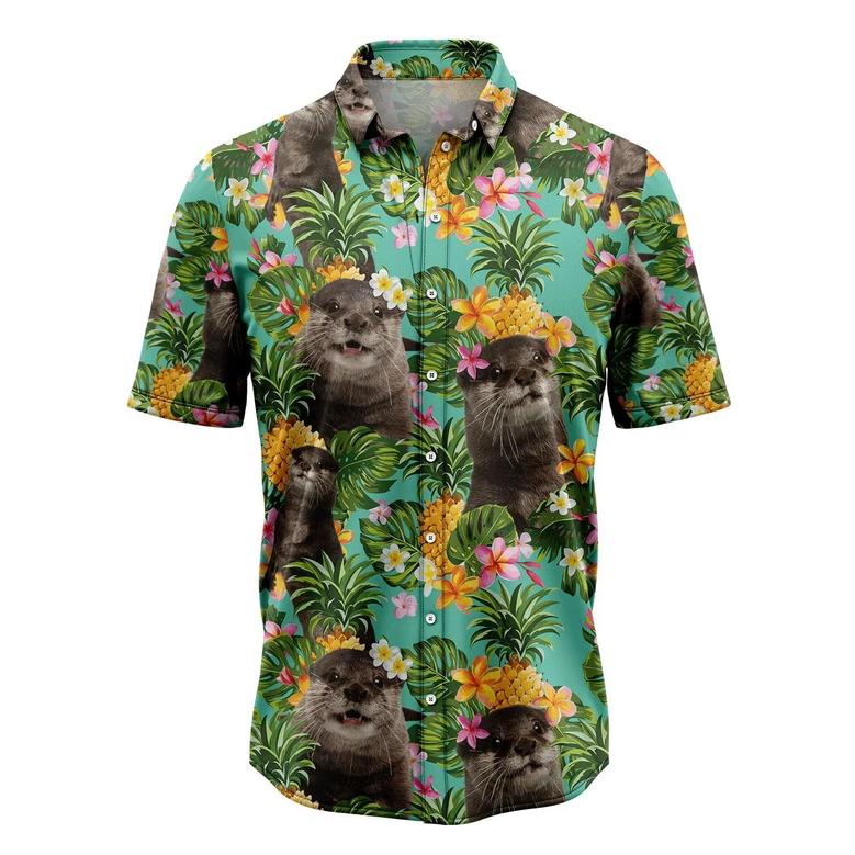 Otter Hawaiian Shirt, Tropical Pineapple Otter Aloha Shirt For Men Women - Perfect Gift For Husband, Boyfriend, Friend, Family, Wife