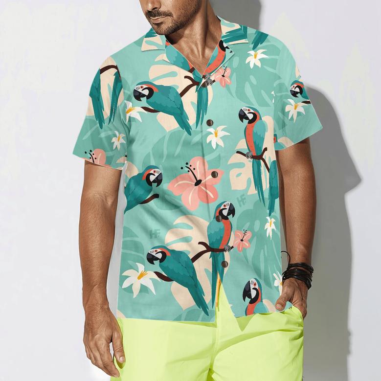 Parrots Hawaiian Shirt, Trendy Parrots And Tropical Leaves Hawaiian Shirt, Colorful Summer Aloha Shirts For Men Women, Gift For Husband, Wife, Friend