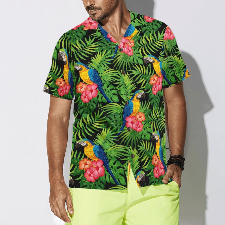 Parrots Hibiscus And Palm Leaves Hawaiian Shirt, Colorful Summer Aloha Shirts For Men Women, Perfect Gift For Husband, Wife, Boyfriend, Friend