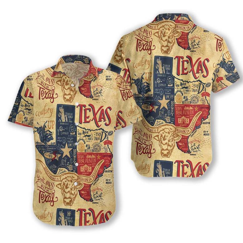 Patriotic Texas Hawaiian Shirt, Don't Mess With Texas Longhorns, Casual Short Sleeve State Of Texas, Summer Aloha Shirt Perfect Gift For Men Women