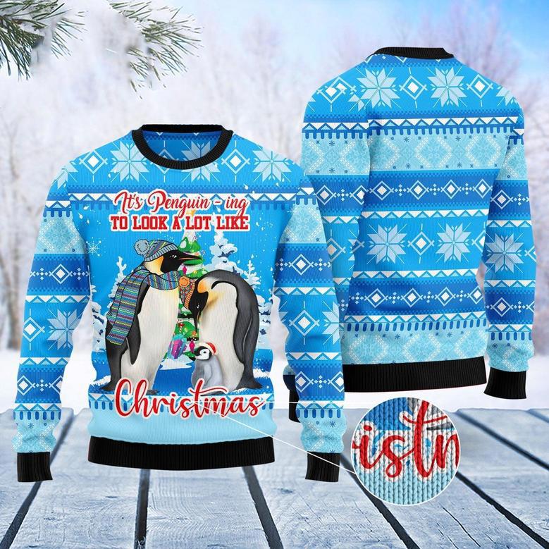 Penguin Family Christmas Blue Funny Ugly Sweater