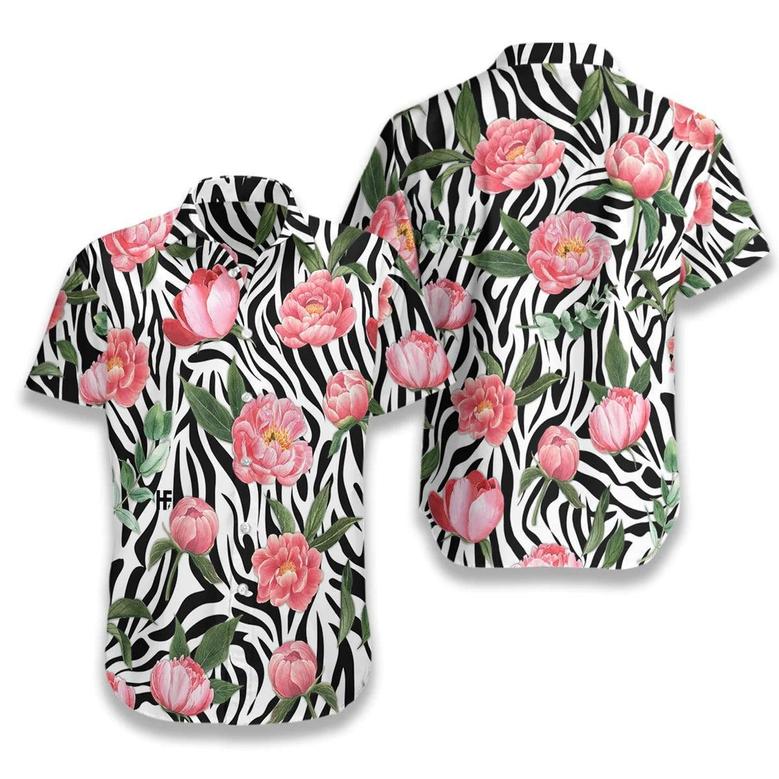 Peony Zebra Watercolor Painting Art Hawaiian Shirt, Peony Aloha Shirt, Colorful Summer Hawaiian Shirt - Perfect Gift For Men Women, Friends, Family