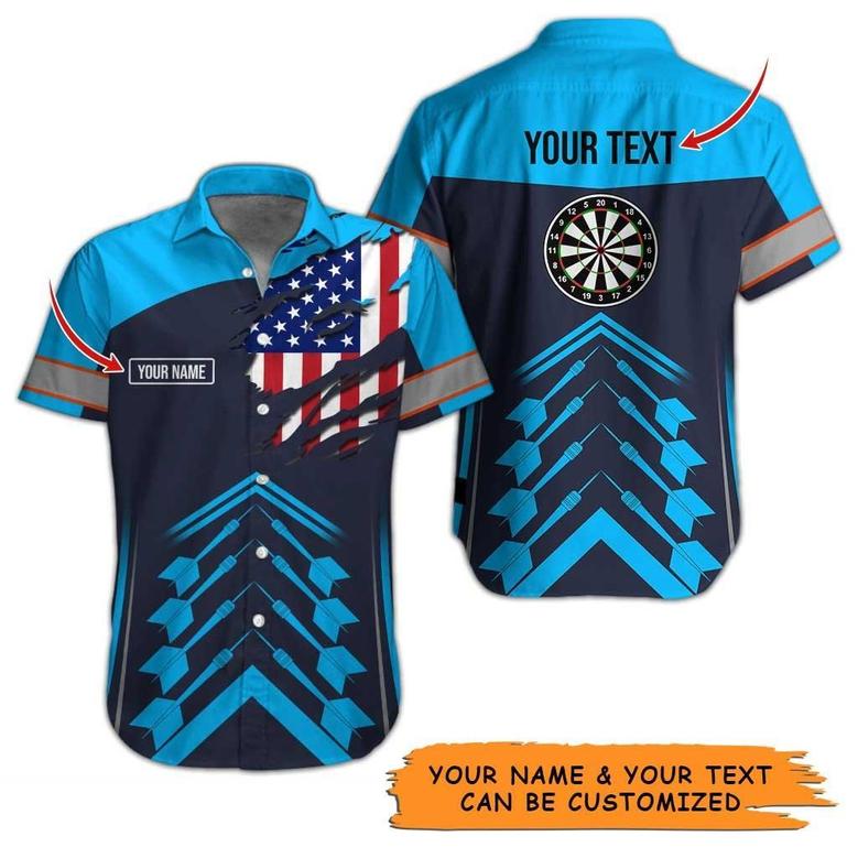 Personalized Name Darts Aloha Hawaiian Shirt, Beautiful Darts Pattern And US Flag Personalized Name & Text Hawaiian Shirt For Men & Women, Darts Lover