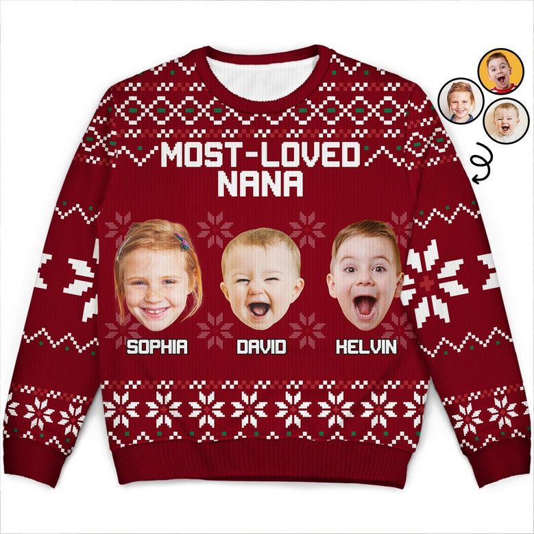 (Photo Inserted) Most Loved Nana - Personalized Ugly Sweater