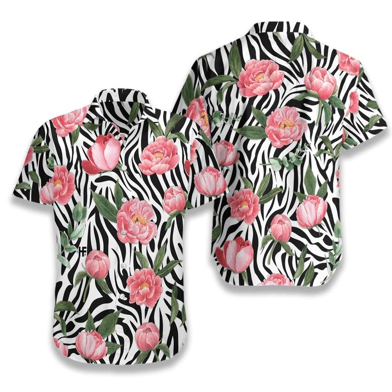 Poppy Hawaiian Shirt, Peony Zebra Watercolor Painting Art Hawaiian Shirt - Perfect Gift For Zebra Lovers, Husband, Boyfriend, Friend, Family