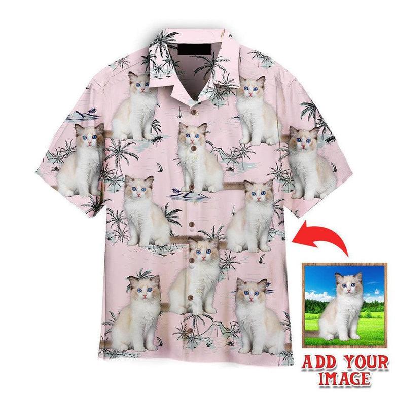 Pretty Bicolor Ragdoll Kitten On Pink Island Custom Photo Hawaiian Shirt, Personalized Hawaiian Shirts - Perfect Gift For Cat Lovers, Family, Friends