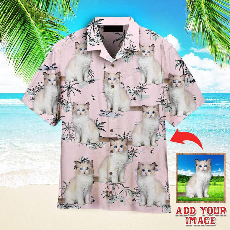 Pretty Bicolor Ragdoll Kitten On Pink Island Custom Photo Hawaiian Shirt, Personalized Hawaiian Shirts - Perfect Gift For Cat Lovers, Family, Friends