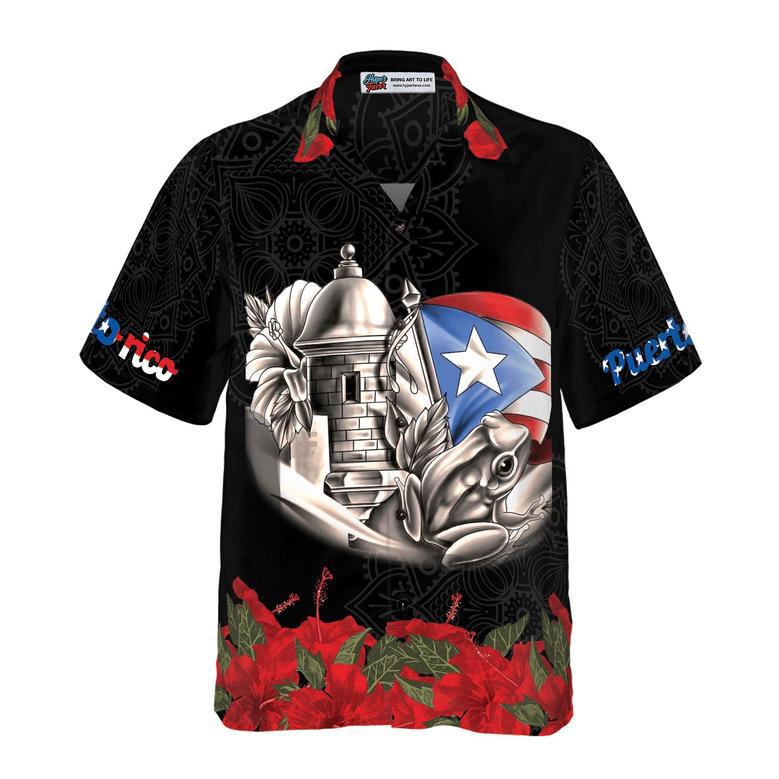 Puerto Rico Manga Flower Hawaiian Shirt, Colorful Summer Aloha Shirts For Men Women, Perfect Gift For Husband, Wife, Boyfriend, Girlfriend