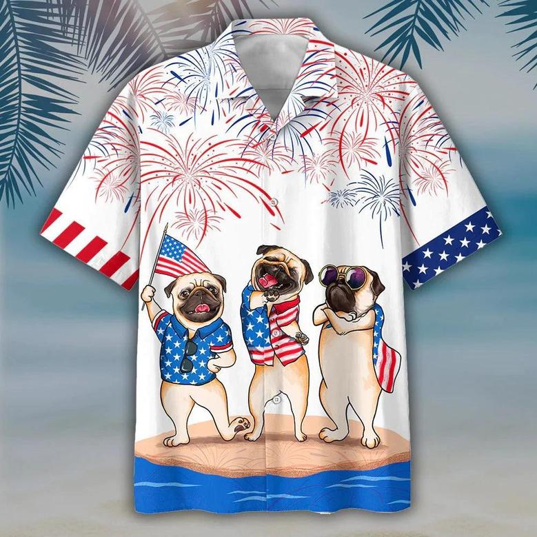 Pug Aloha Hawaiian Shirts For Summer, Independence Day Is Coming, Happy 4th Of July American Pug Hawaiian Shirt For Men Women, Gift For Pug Lovers