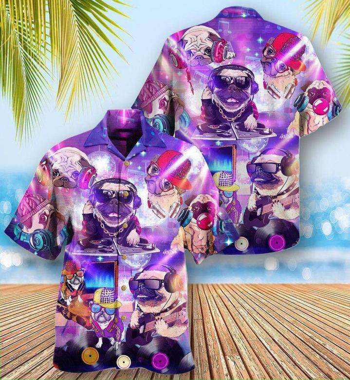 Pug Hawaiian Shirt, Dog Feeling Music Aloha Hawaiian Shirt For Summer, Funny Dog Hawaiian Shirts Matching Outfit For Men Women, Dog Lover, Dog Mom Dad