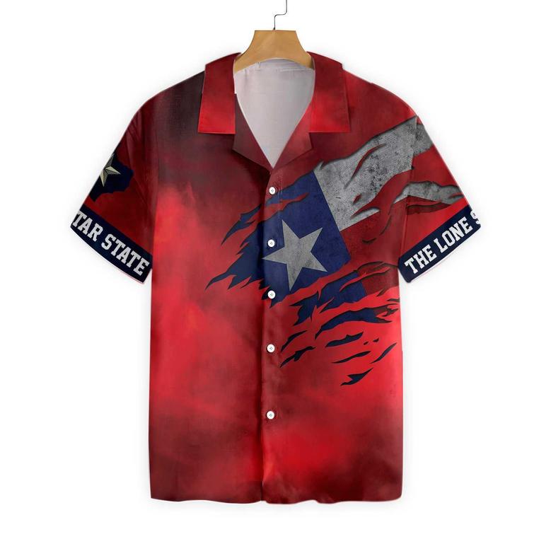 Red Ripped Flag Texas Hawaiian Shirt - Texas The Lone Star State, Proud Texas, Summer Aloha Shirt, Perfect Gift For Men Women Friend Husband Wife