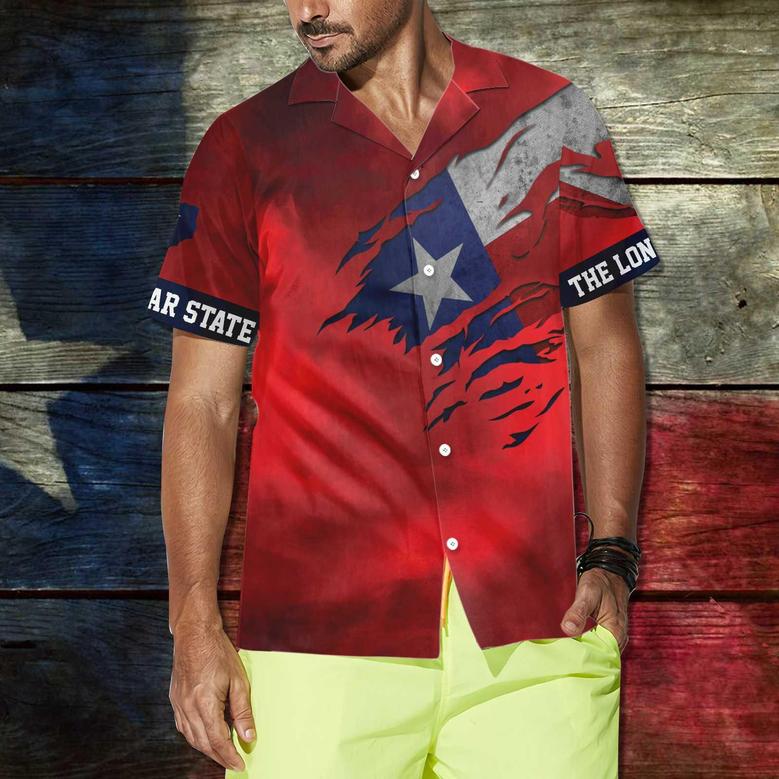Red Ripped Flag Texas Hawaiian Shirt - Texas The Lone Star State, Proud Texas, Summer Aloha Shirt, Perfect Gift For Men Women Friend Husband Wife