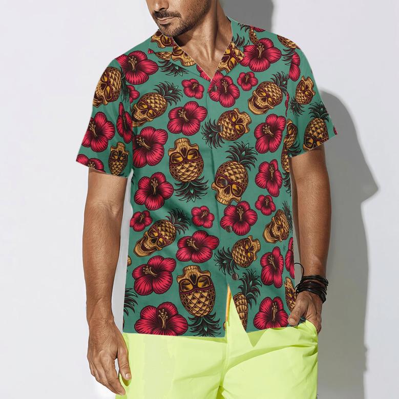 Reverse pineapple blue aloha shirt